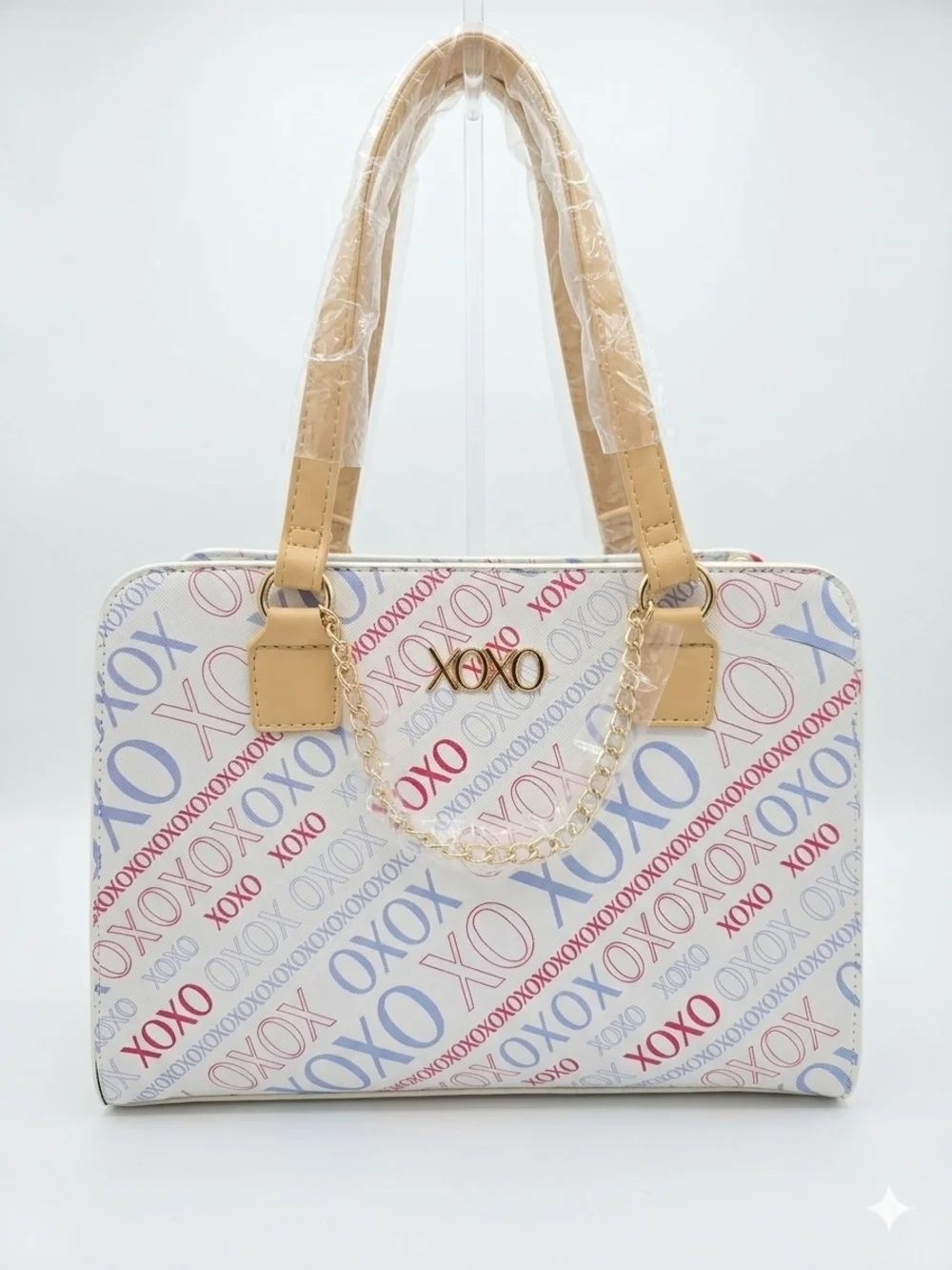 XOXO Pattern Beige-Handle Tote Bag